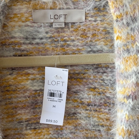 LOFT Multicolor Fuzzy Cardigan Pink Gold Gray Yellow - Picture 2 of 5